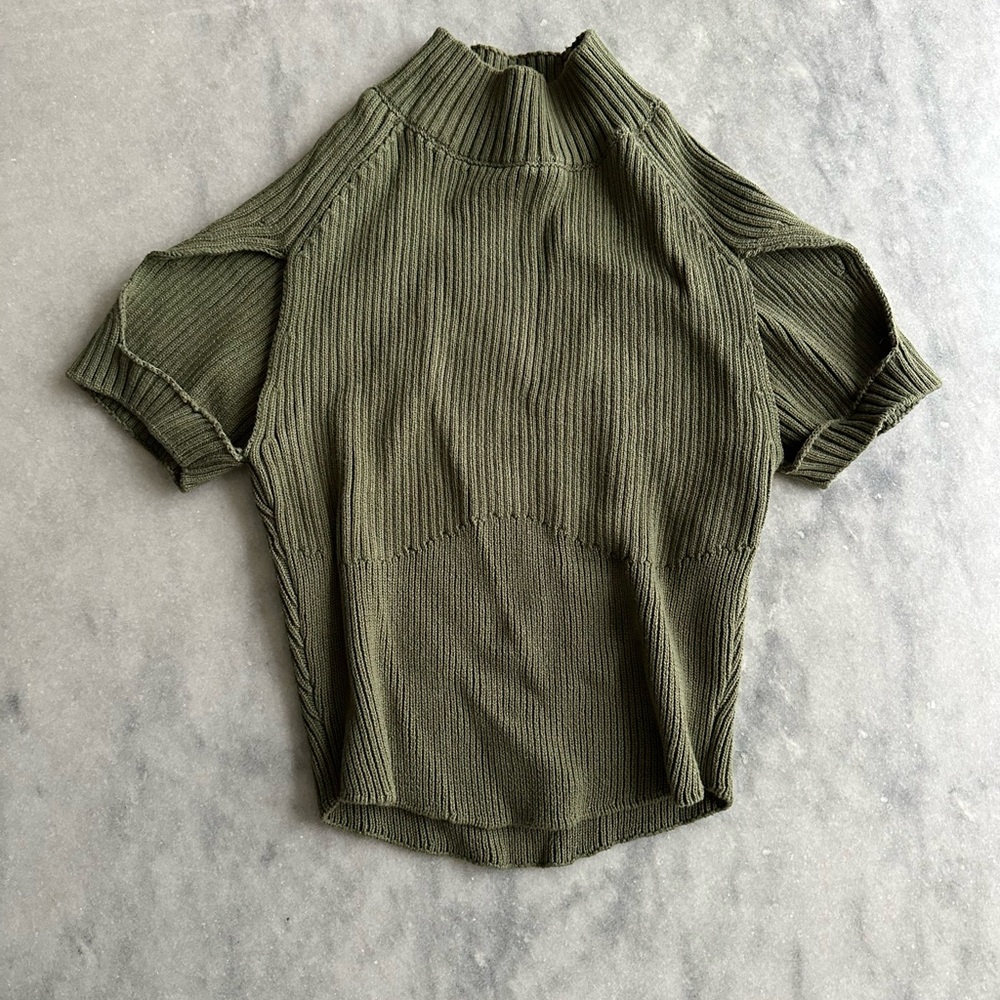 Guizio Cropped Cut Out Olive Sweater Top Sz M